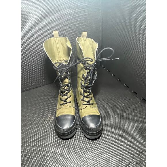 Free People Women's Goldie Lug Sole Lace-Up Boots Khaki Green Fold Over 36 US 6 - Picture 3 of 11